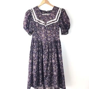 Vintage Gunne Sax Purple Floral Prairie Dress -S